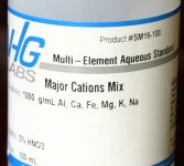 VHG Labs Major Cations Mix Multi-Element Standard in 5% HNO3, 1000μg/mL, 500 mL HDPE Bottle - SM16-500